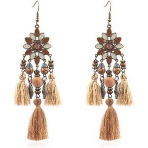Boho Dreamcatcher Dangle Earrings | Feather Tassel Vintage Bohemian Jewelry